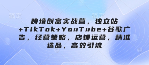 跨境创富实战营，独立站+TikTok+YouTube+谷歌广告，经营策略，店铺运营，精准选品，高效引流-灼光资源宝库