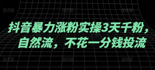 抖音暴力涨粉实操3天千粉，自然流，不花一分钱投流，实操经验分享-灼光资源宝库