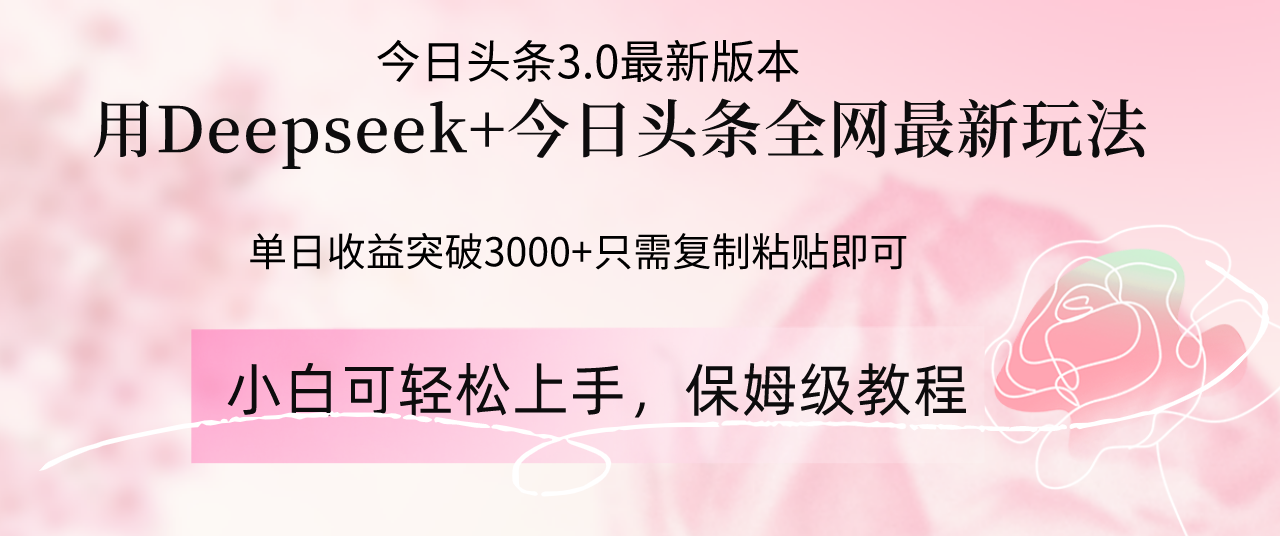 Deepseek结合今日头条全网最新玩法，单日收益突破3000+，只需要简单的...-蘑菇资源宝库