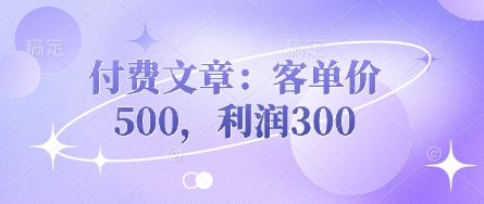 付费文章：客单价500，利润300-灼光资源宝库