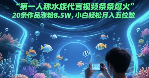第一人称水族代言视频条条爆火，20条作品涨粉8.5W，小白轻松月入五位数-灼光资源宝库