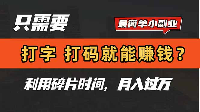 只需要打字，打码，就能赚钱？简单的赚钱小副业，利用碎片时间，月入过万-灼光资源宝库