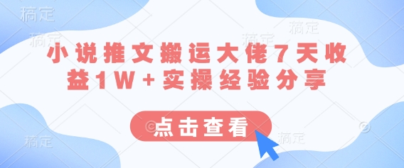 小说推文搬运大佬7天收益1W+实操经验分享-灼光资源宝库