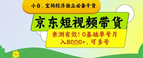 小白宝妈经济独立必备干货,京东短视频带货,亲测有效!0基础单号月入8k+,可多号【揭秘】-灼光资源宝库