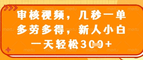 视频审核员，几秒一单，不限时间，不限地点，多做多得，新人小白一天轻松几张+【揭秘】-灼光资源宝库