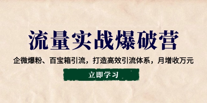 流量实战爆破营：企微爆粉、百宝箱引流，打造高效引流体系，月增收万元-灼光资源宝库
