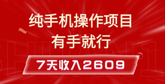 纯手机操作的小项目，有手就能做，7天收入2609+实操教程【揭秘】-灼光资源宝库