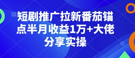 短剧推广拉新番茄锚点半月收益1万+大佬分享实操-灼光资源宝库