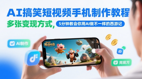 AI搞笑短视频手机制作教程，多张变现方式，5分钟教会你用AI做不一样的西游记-灼光资源宝库