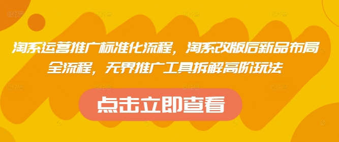 淘系运营推广标准化流程，​淘系改版后新品布局全流程，无界推广工具拆解高阶玩法-灼光资源宝库