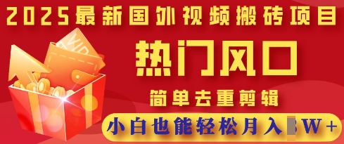 2025最新视频搬砖项目，热门风口，简单去重剪辑，小白也能轻松月入过W-灼光资源宝库