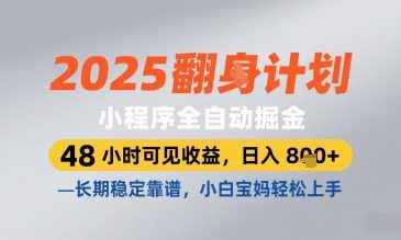 2025小程序全自动掘金，48 小时可见收益，日入8张，长期稳定靠谱，小白宝妈轻松上手【揭秘】-灼光资源宝库