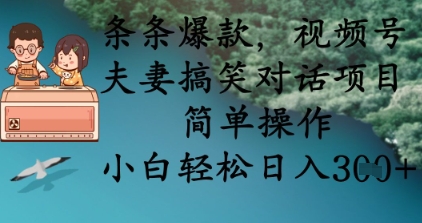 条条爆款，视频号夫妻搞笑对话项目，简单操作，小白轻松日入3张+-灼光资源宝库