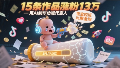 用AI制作幼崽代言人,宝宝的控诉火爆全网,15条作品涨粉13W,单号月入5位数实操教程-灼光资源宝库