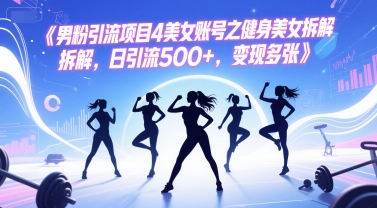 男粉引流项目4美女账号之健身美女拆解，日引流500+，变现多张-灼光资源宝库