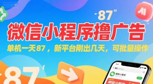 微信小程序看广告，单机一天87，新平台刚出几天，可批量操作，日入5张-蘑菇资源宝库