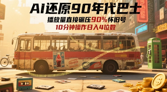 AI还原90年代巴士，一帧就让70后泪崩，播放量直接碾压90%怀旧号，每天操作十分钟，日入四位数-灼光资源宝库